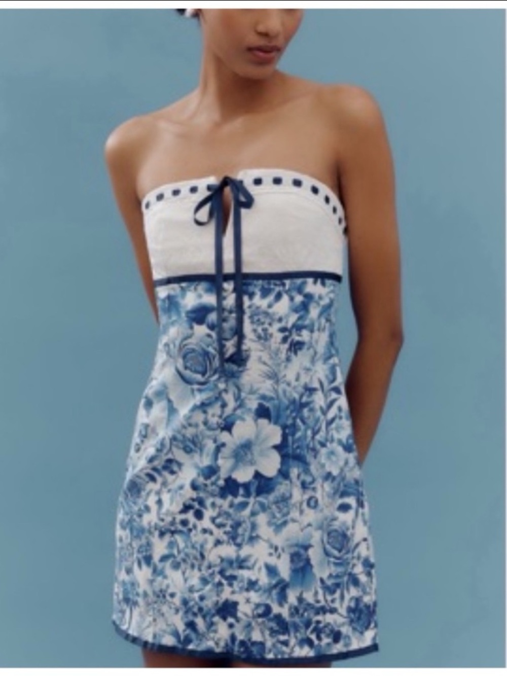 NWT Anthropologie Maeve Strapless Tie-Front  Floral print Mini Dress, L